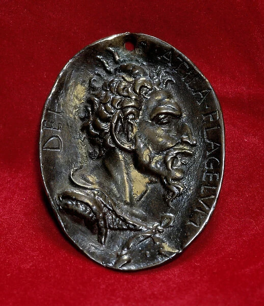 Silver medal with the effigy of Attila (395-453) king of the Huns, flower of god