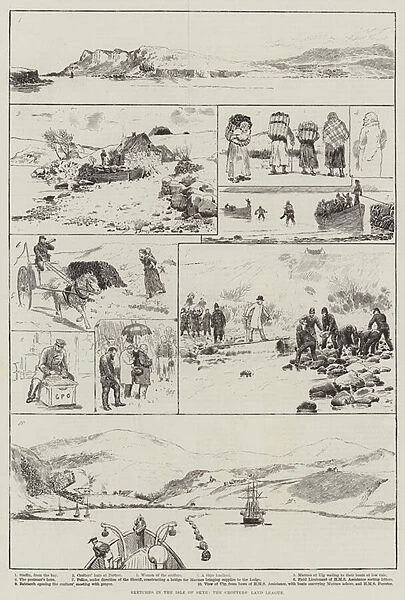 Sketches in the Isle of Skye, the Crofters Land League (engraving)