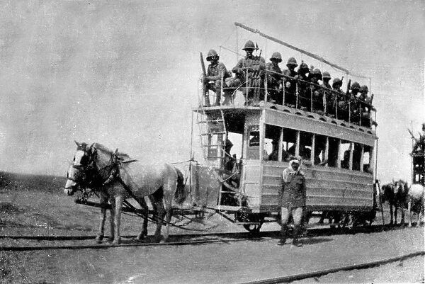 Tram pulled by horses, on the way to Kut (b  /  w photo)