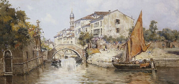 A Venetian Backwater, (oil on canvas)