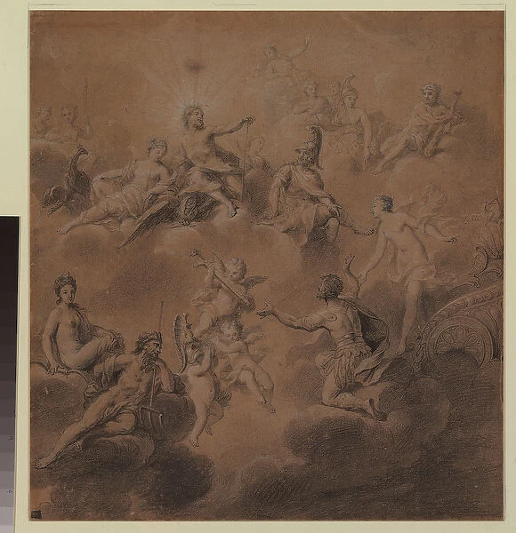 Venus presenting Aeneas to the Gods (black & white chalk on paper)