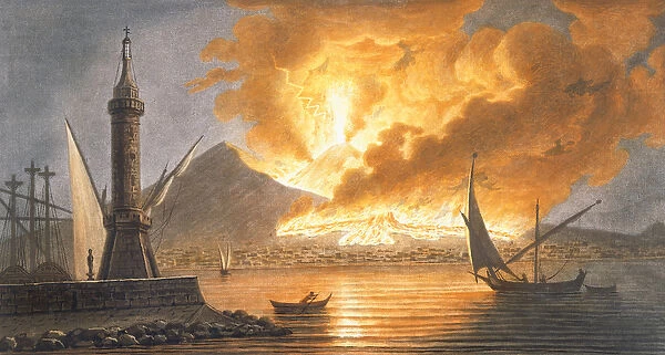 View of the great eruption of Vesuvius from the mole of Naples in the night of 20 October