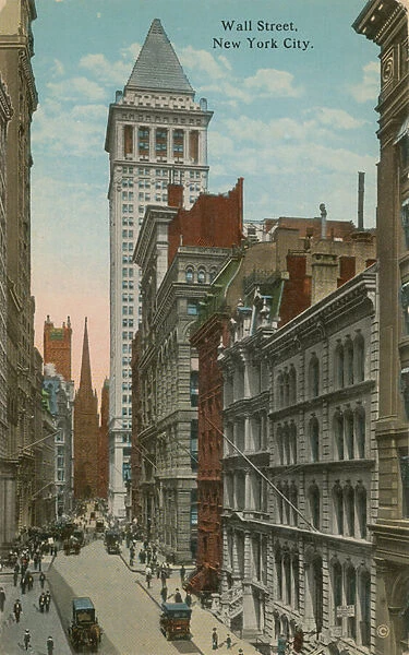 Wall Street, New York City. Postcard sent in 1913