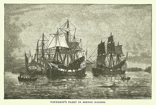 Winthrops fleet in Boston harbour (engraving)