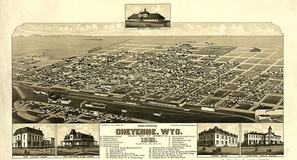 Birds eye view of Cheyenne, Wyo. county seat of Laramie Co. 1882, US, USA, America