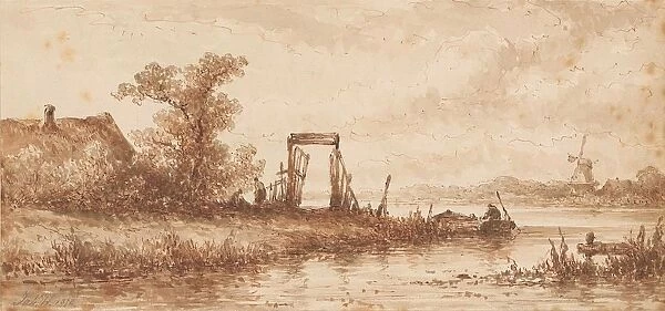 Farm mooring river background mill Drawing part