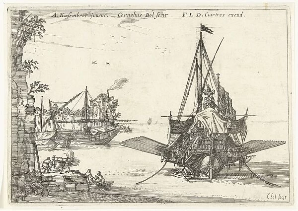 Galley is anchored in a bay, Cornelis Bol, Francois Langlois, c. 1623 - 1666