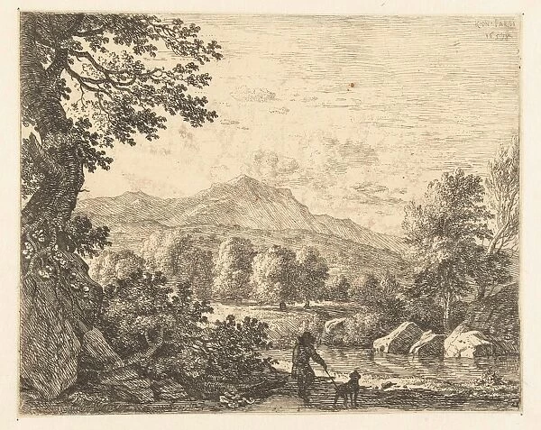 Hill landscape with man and dog, Karel Dujardin, 1659