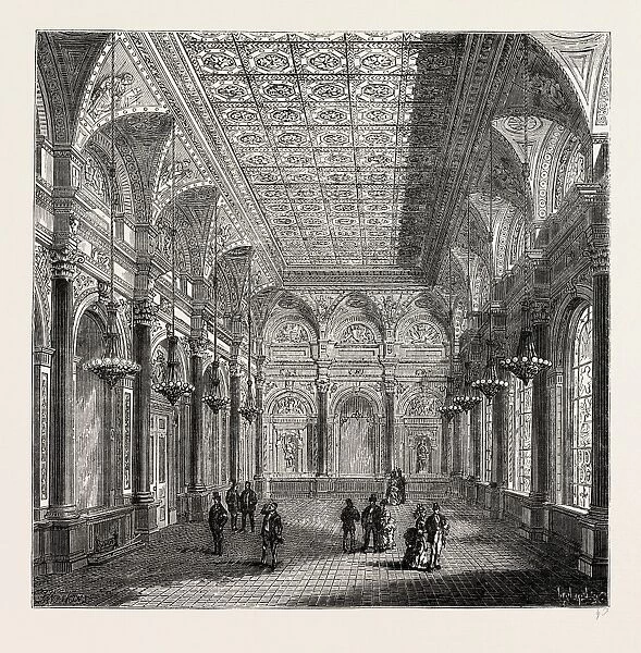 INTERIOR OF CLOTHWORKERS HALL. London, UK, 19th century engraving