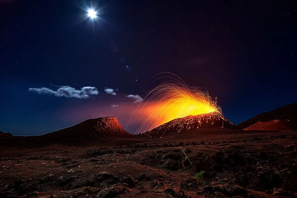 Lava flow with the moon