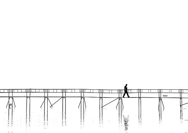 The lonely man on the plank bridge