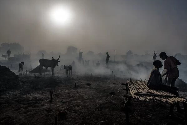 In a mundari cattle camp at dusk - South Sudan