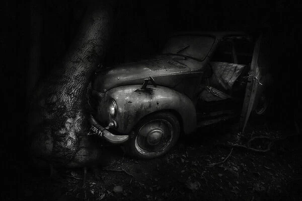 old car in night light