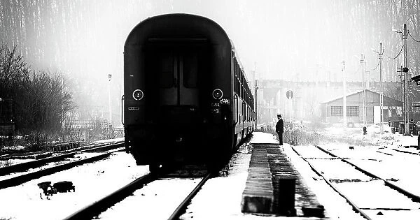 Railway station winter scene