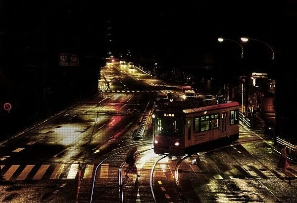 Tram at night