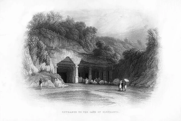 Entrance to the Elephanta Caves, Bombay, India, 19th century