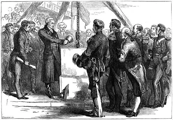 The Marquis de Lafayette laying the cornerstone of the Bunker Hill monument, 1825 (c1880). Artist: Hooper