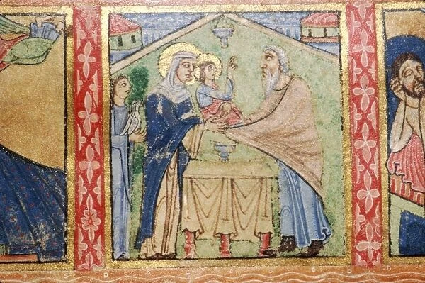Detail of a Psalter, Presentation of Jesus in the Temple, c1140