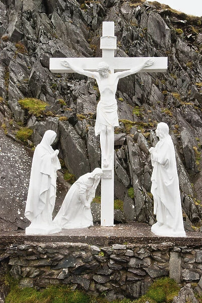 Statues of religious figures depicting the crucifixion; Ireland
