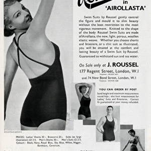 Advert for J. Roussel swim suits for men & women 1935