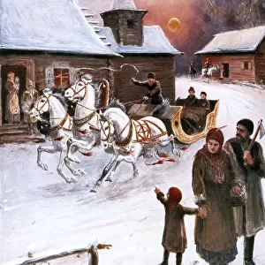 Christmas card, Russian snow scene