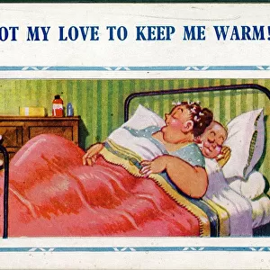 Comic postcard, Couple asleep in bed Date: 20th century