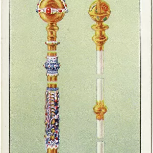 CROWN JEWELS OF ENGLAND The Queen's sceptre with the dove, and ivory rod Date: 20th century