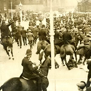 Mounted police and unemployed demonstrators, London