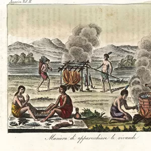 Native Americans preparing, steaming and smoking