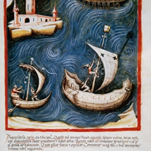 Tacuinum Sanitatis. Boats at sea