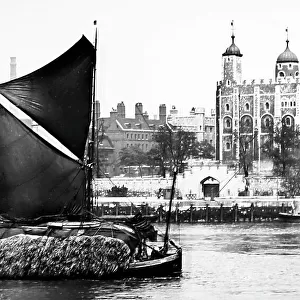 Tower of London and a Thames barge, Victorian period