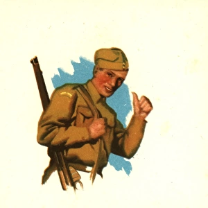WW2 greetings card, smiling soldier