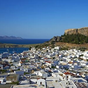 Acropolis and village, Lindos, Rhodes, Dodecanese, Greek Islands, Greece, Europe