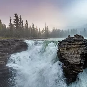 Athabasca Falls at sunrise, Glacier Parkway, Jasper National Park, UNESCO World Heritage Site, Alberta, Canadian Rockies, Canada, North America