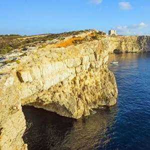 Cliff top watch tower, Comino island, Malta, Mediterranean, Europe