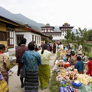 Market during Buddhist festival (Tsechu), Thimphu, Bhutan, Asia