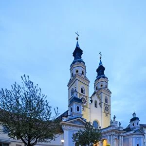 Panoramic of the Cathedral of Brixen (Bressanone) illuminated at night, province of Bolzano