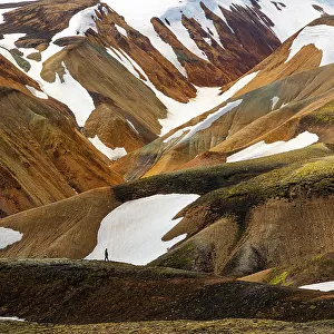 A person enjoy the beautiful landscape in Landmannalaugar mountain on a summer day, Iceland, Polar Regions