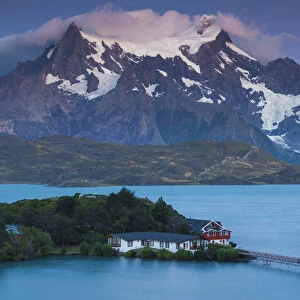 Chile, Magallanes Region, Torres del Paine National Park, Lago Pehoe, elevated view