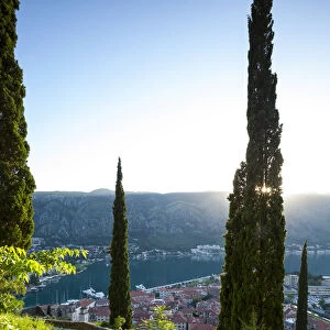 Elevated view over Kotors Stari Grad (Old Town) and The Bay of Kotor, Kotor