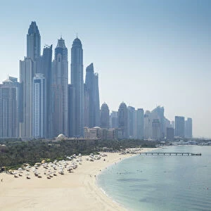 United Arab Emirates, Dubai, Beach at Dubai Internet City and skyline