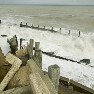 The lifeboat launching ramp destroyed at Happisburgh on the Norfolk Coast. This section of caost is the fastest eroding point in the uK and speeding up to to global warming induced sea level rise and increased stormy