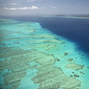 Malolo Barrier Reef and Malolo Island, Mamanuca Islands, Fiji, South Pacific - aerial