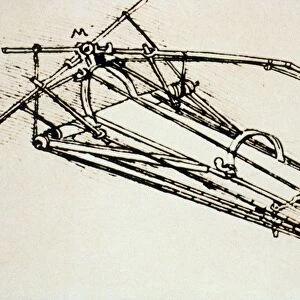 Design for a flying machine, by Leonardo da Vinci: pen and ink, c1488