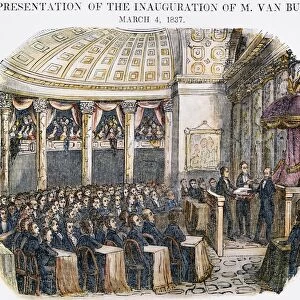 M. VAN BUREN (1837). The inauguration of Martin Van Buren as the 8th president of the United States on 4 March 1837: colored engraving, 1841
