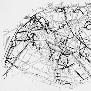Plan of Paris, France, c1870, showing Georges Eugene Haussman boulevards superimposed in heavy black