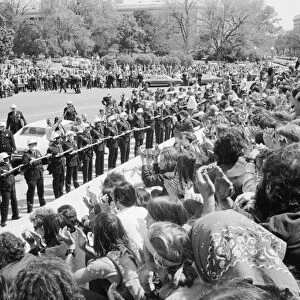 PROTEST, 1971. Hippies facing off with police during a protest in Washington, D