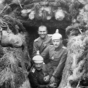 WWI: DUGOUT, c1914. German soldiers in the entrance of a dugout. Photograph, c1914