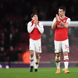 Arsenal's Granit Xhaka Rallies Fans After Arsenal v Brighton & Hove Albion Premier League Match