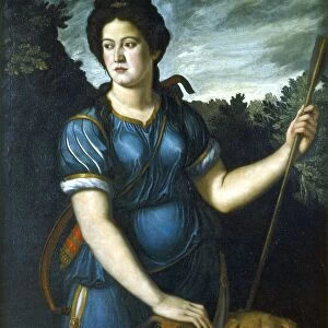 Diana the Huntress with her Two Dogs. Roman goddess of the Moon and of hunting